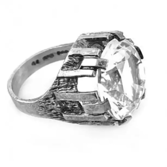 WOW! 1970’s Orneus Guldsmeds Sweden Handmade Sterling Silver Rock Crystal Ring 7 - Picture 7 of 11
